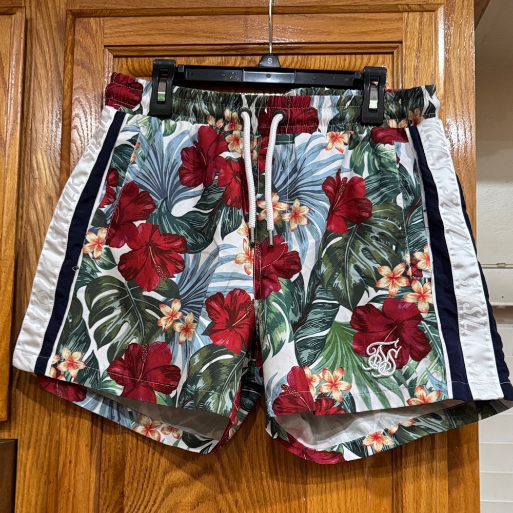 MEN’s SikSilk 5” Floral Print Swim Shorts size SMALL (28-30)